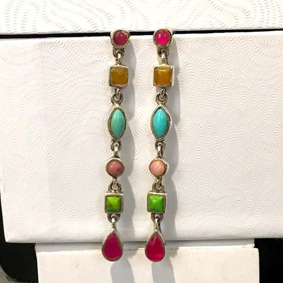 BARSE Linear Multi Gemstone Sterling Silver Drop Earrings - Picture 1 of 3